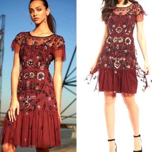 Gianni Bini Burgundy Red Tulle + Sequins Self Portrait Party Dress